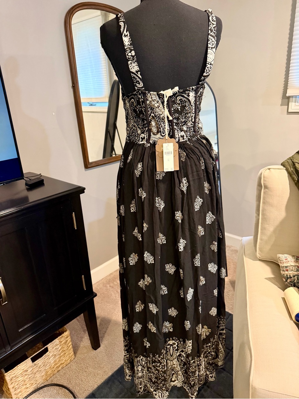 Free People Black and White Paisley Maxi Dress with Square Neck - Picture 2 of 3